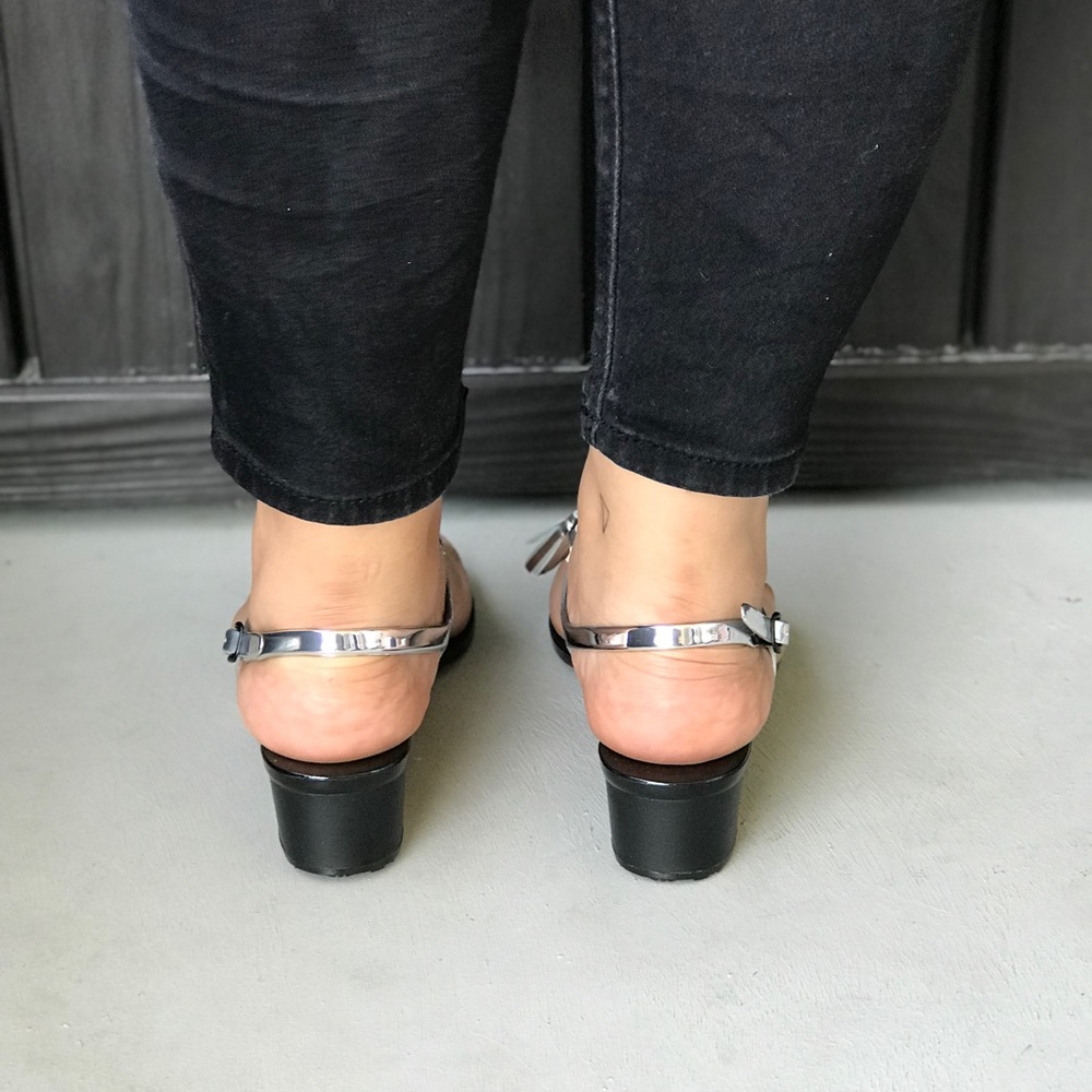Silver Thong Tassel Kitten Heel Jelly Sandals - Picture 4 of 6